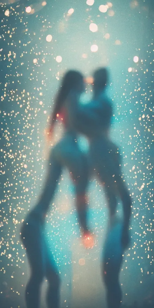 Prompt: a blurry picture of gorgeous human bodies intertwined, long exposure photograph, anamorphic bokeh, orange and cyan lighting, cinematic