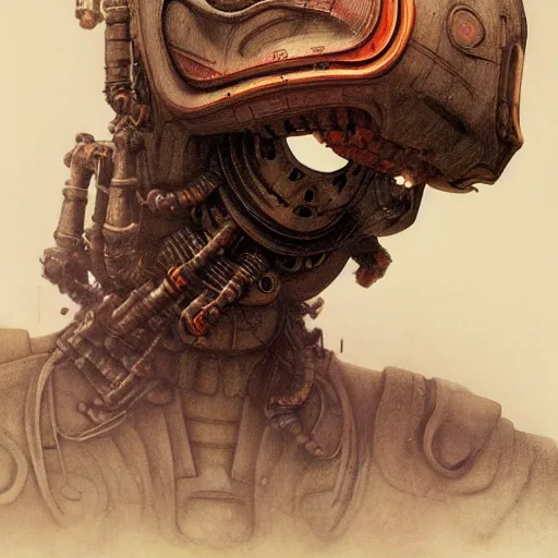 Prompt: by waterhouse, by beksinski, by mucha, by giger, high quality, color photography portrait of mechnoid yokai, facing camera, photorealistic, highly detailed, haunting, occult, extremely detailed, intricate, dramatic lighting, volumetric lighting, octane render, 8 k