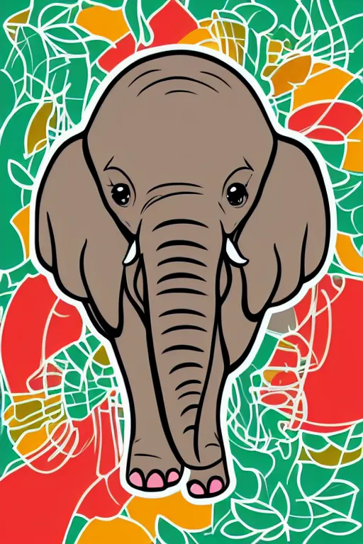 Prompt: A portrait of a baby elephant, sticker, colorful, illustration, smooth and clean vector curves, no jagged lines, vector art, smooth