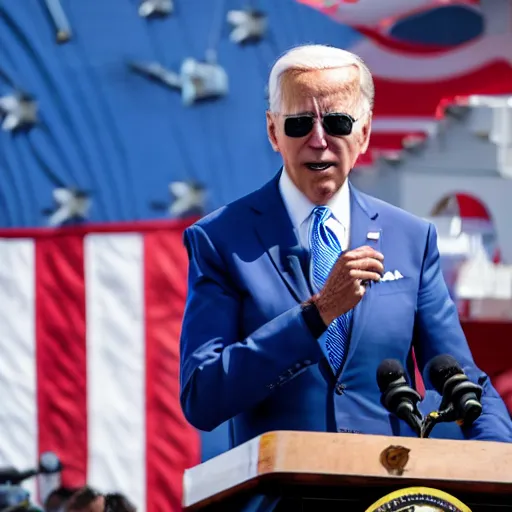 Image similar to Joe Biden on an aircraft carrier giving a speech, HD, 8K photo