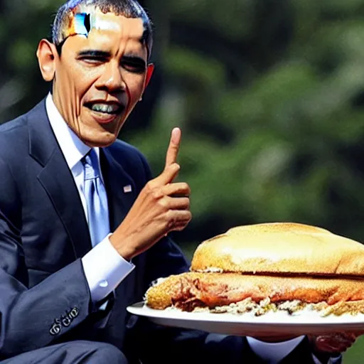 Image similar to barack obama eating a whole car