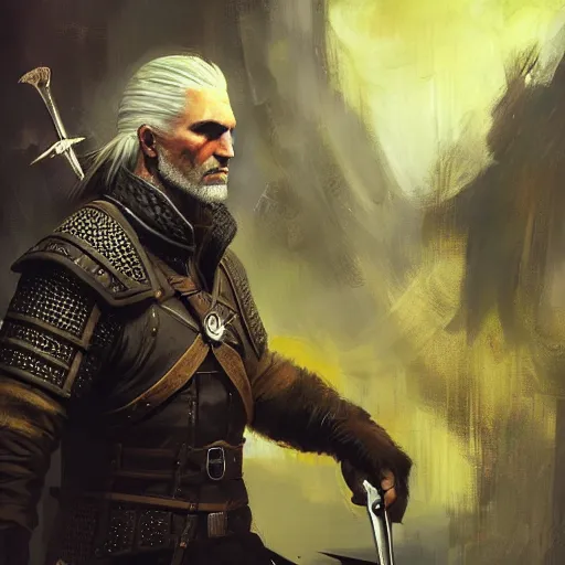 Image similar to geralt of rivia, paint by Wadim Kashin