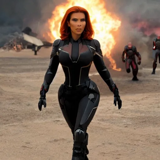 Prompt: A still of Kim Kardashian as Black Widow in Iron Man 2 (2010), 4k
