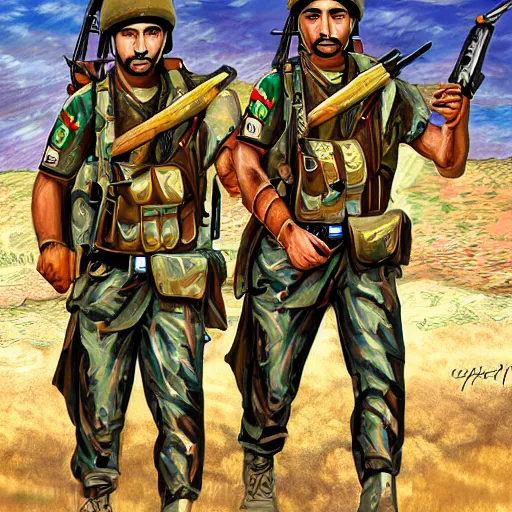 Prompt: a 4 painting of a Kurdish army highly detailed digital painting art