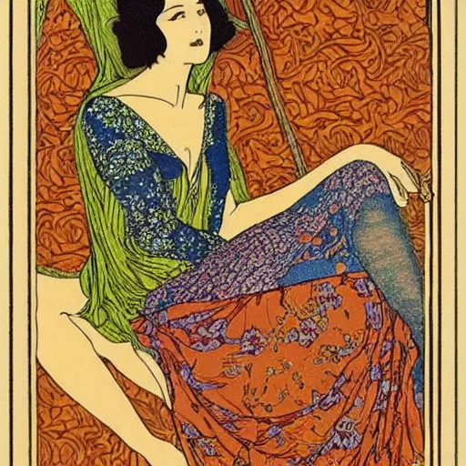 art nouveau, colored woodblock print, beautiful woman | Stable Diffusion