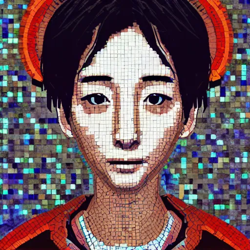 Image similar to mosaic portrait of Lain Iwakura with robot ears by Saimir Strati, 4k, intricate details, digital, water