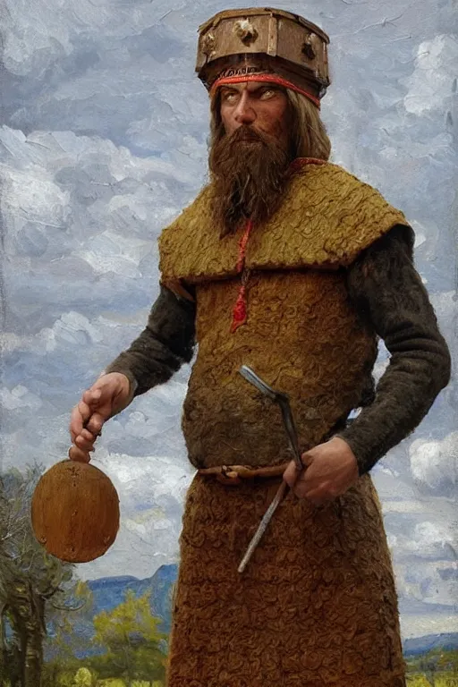 Prompt: slavic dog head man, woolen torso in medieval clothes, building a house, orthodox saint christopher, oil painting, painting by viktor vasnetsov, painting by viktor whimmy, concept art, hyperrealism, beautiful, high resolution, trending on artstation,