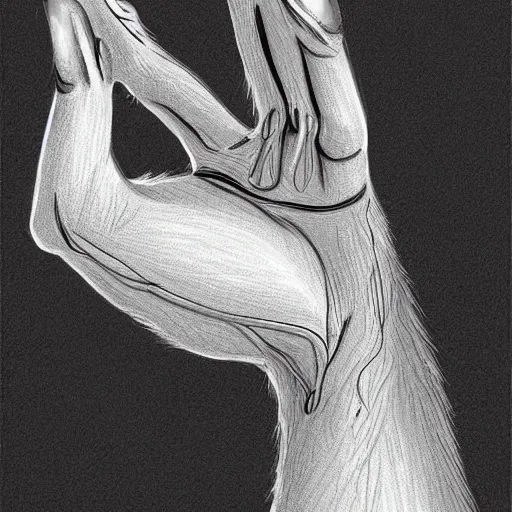 Prompt: anatomic study of an anthropomorphic fox hand with claws, anatomy hand study close up, digital art