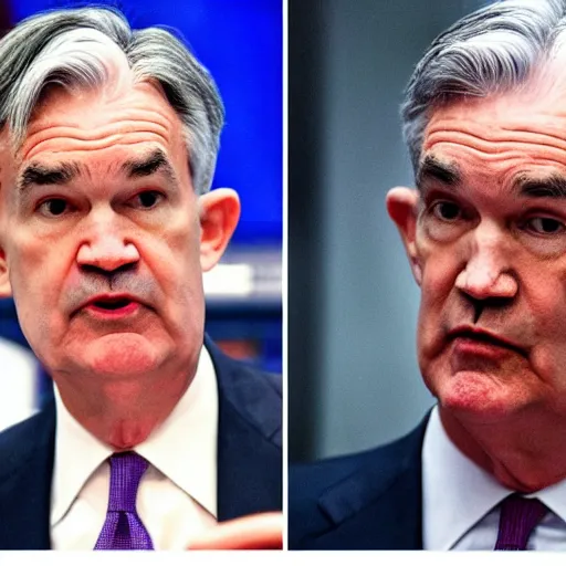 Prompt: jerome powell fighting himself in front of congress