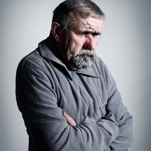 Prompt: portrait of russian sad middle aged man