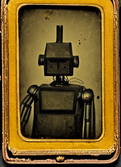 Prompt: Daguerreotype of an robot, classical portrait, 1849