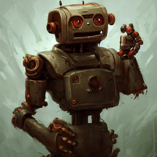 Image similar to anthropomorphic robot [ thing ], falling apart, tiny, small, short, rusty, dirty, cute and adorable, dnd character art portrait, matte fantasy painting, deviantart artstation, by jason felix by steve argyle by tyler jacobson by peter mohrbacher, cinema