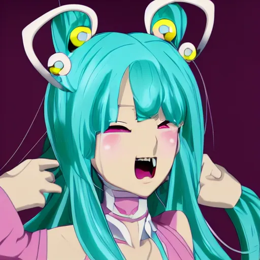 Prompt: viewed from frog's perspective, stunningly beautiful omnipotent megalomaniacal anime goddess with extremely bright glowing porcelain skin, pink twintail hair and mesmerizing cyan eyes, symmetrical perfect face smiling in a mischievous, devious and haughty way while looking down upon the viewer, mid view, hyperdetailed, 2 d, 8 k