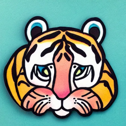 Image similar to very sad tiger, beautiful sticker illustration, soft pastel colors