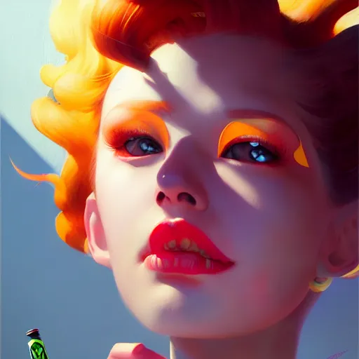 Image similar to girl drinks monster energy, organic painting, sunny day, matte painting, bold shapes, hard edges, street art, trending on artstation, by huang guangjian and gil elvgren and sachin teng