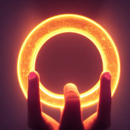 Image similar to a floating glowing infinity symbol above someone's hands, cinematic, fantasy octane render 8 k postproduction