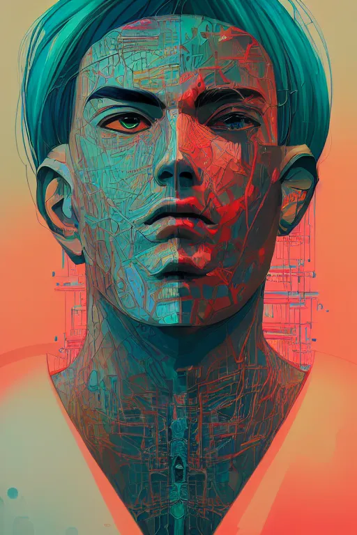 Image similar to abstract portrait, cyberpunk art, floating detailes, very detailed face, leaves by miyazaki, colorful palette illustration, kenneth blom, mental alchemy, james jean, pablo amaringo, naudline pierre, contemporary art, hyper detailed