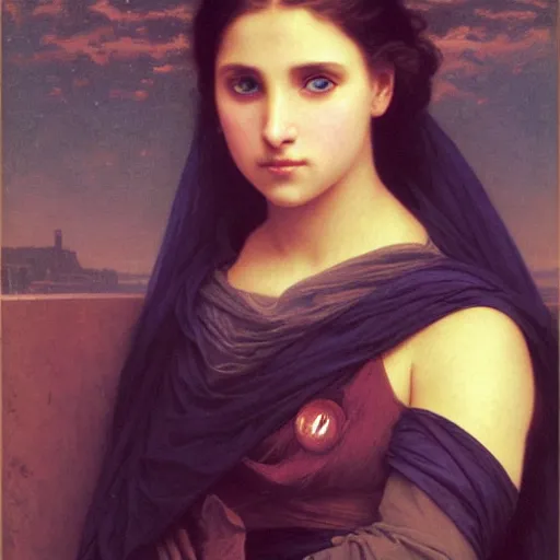 Image similar to A detailed portrait of Alia Atreides, a girl with glowing blue eyes, by William-Adolphe Bouguereau