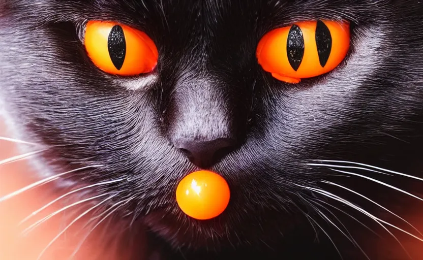 Prompt: A black cat with red eye in one eye and orange eye in another, incredible cinematic studio lightning, 4k