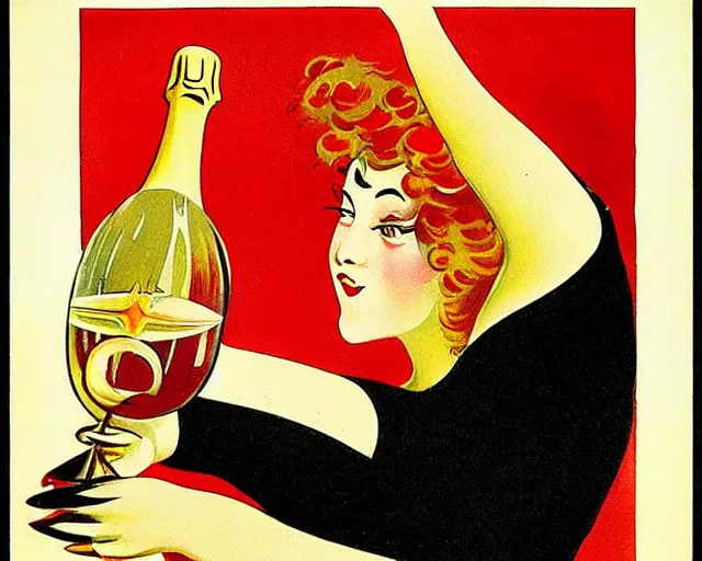 Image similar to vintage, champagne. french, can can, realistic, cheerful, art work by leonetto cappiello, 1 9 0 2