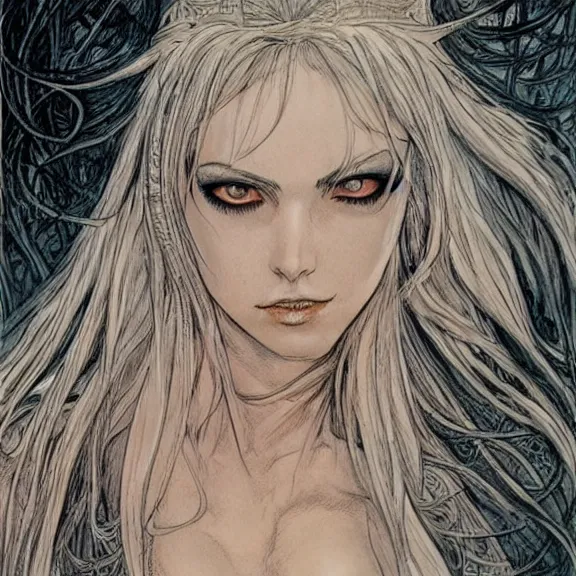 Image similar to a highly detailed portrait in the style of milo manara and in the style of luis royo.