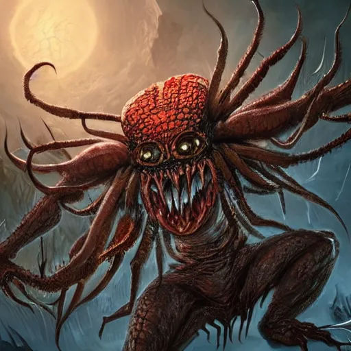 Image similar to d & d monster, huge spider monster covered in bulging eyes, dark fantasy, concept art, character art