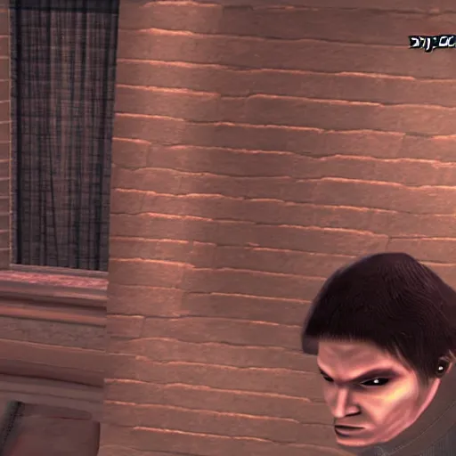 Prompt: game screenshot of Ted Kaczynski inside Ico, ps2 graphics
