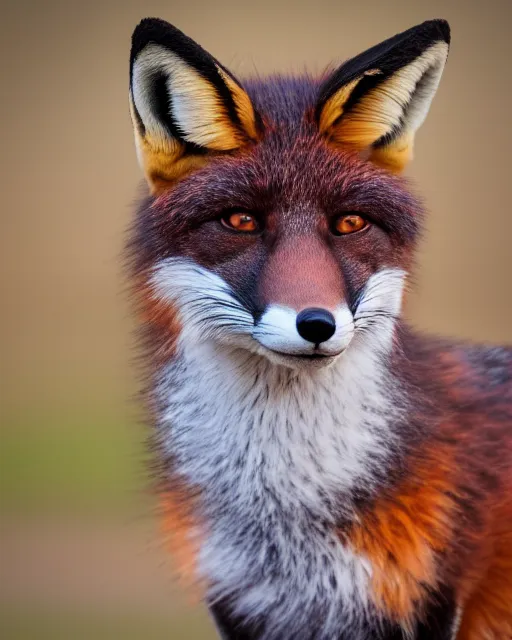 Image similar to portrait photo headshot still of a fox fursuit, 8 k, 8 5 mm f 1. 8, fursuit