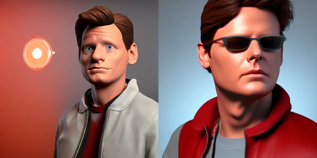 Prompt: marty mcfly 3d rendered portrait, dramatic lighting, zbrush, blender, substance painter, featured on blenderartists