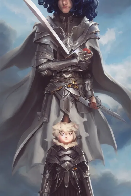 Prompt: a small paladin holding a starknife, character art portrait, anime key visual, official media, illustrated by tom bagshaw, wlop, kentaro miura, extremely detailed, 8 k, trending on artstation, cinematic lighting, beautiful