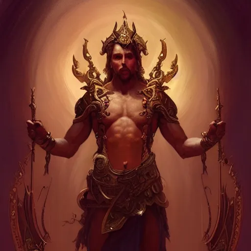 Prompt: extremely unattractive male deity, casting dark magic, summoning handsome god child, fantasy, intricate, elegant, low quality detailed, 4 8 0 p digital painting, artstation, matte, art by gaston bussiere, craig mullins, j. c. leyendecker