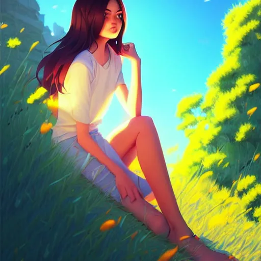 Image similar to Phoebe Tonkin, sunny day background, intricate, highly detailed, digital painting, artstation, official media, anime key visual, concept art, rich vivid colors, ambient lighting, sharp focus, illustration, art by Artgerm, Makoto Shinkai, Ilya Kuvshinov, Lois Van Baarle, and Rossdraws