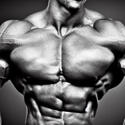 Prompt: grayscale photo of a bodybuilder with a very defined chin