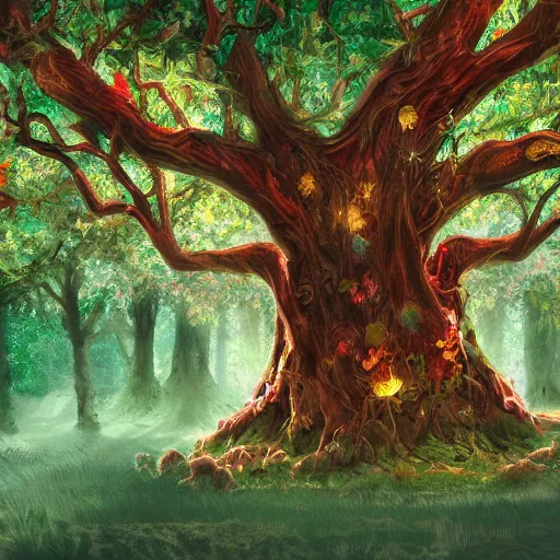 Prompt: tree of life in a super magical forest, concept art, 4k