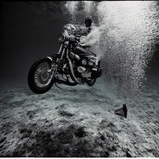 Image similar to Underwater photo of a motorcycle by Trent Parke, clean, detailed, Magnum photos