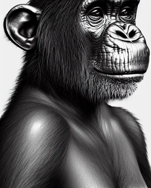 Image similar to very detailed high resolution illustration portrait of a chimpanzee, mystical, 3 d, 8 k, extremely detailed, artstation