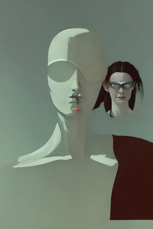 Image similar to woman wearing oculus and digital glitch head edward hopper and james gilleard, zdzislaw beksisnski, higly detailed