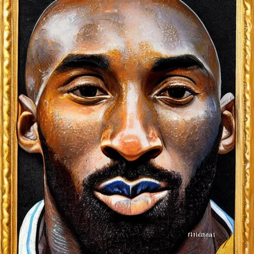 Image similar to portrait of kobe bryant with detailed, textured skin and piercing eyes, by nikolay makovsky