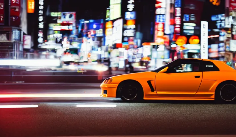 Prompt: sideview of a skyline gtr driving in tokyo at night, 4k photo, shot with sony alpha