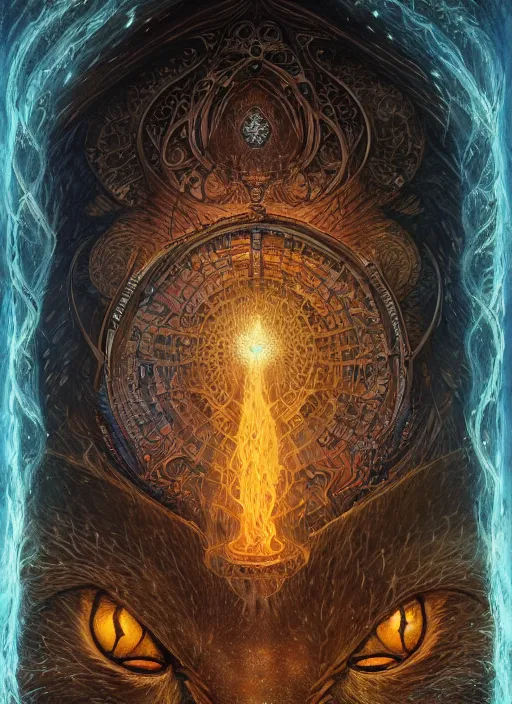 Image similar to magic gateway portal glowing cat eyes, shamanic poster lsd art, intricate, elegant, highly detailed, centered, digital painting, artstation, concept art, smooth, sharp focus, illustration, artgerm, tomasz alen kopera, peter mohrbacher, donato giancola, joseph christian leyendecker, wlop, frank frazetta