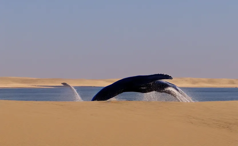 Image similar to giant whale swimming in sand dunes, photography