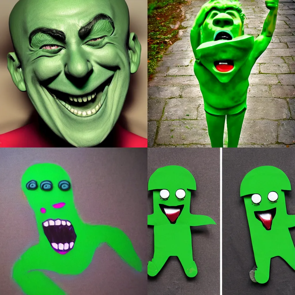 Prompt: Green laughing man