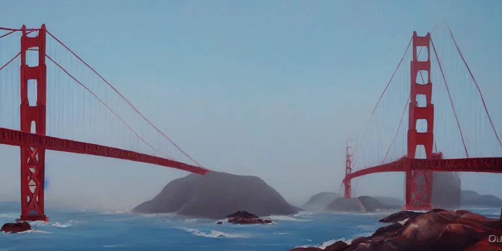 Image similar to beautiful oil painting of golden gate bridge by olof krans