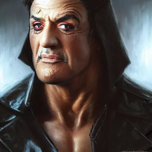 Image similar to close up sylvester stallone as alucard, elegant, highly detailed, centered, digital painting, artstation, concept art, smooth, sharp focus, illustration, artgerm, tomasz alen kopera, peter mohrbacher, donato giancola, joseph christian leyendecker, wlop, frank frazetta