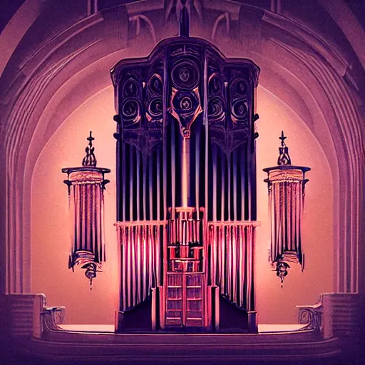 Prompt: pipe organ opera album cover, style of john harris, david hardy, michael okuda, vincent di fate, rongier, dramatic lighting, detailed, gothic, ornate, symmetrical, kafka, dark colors