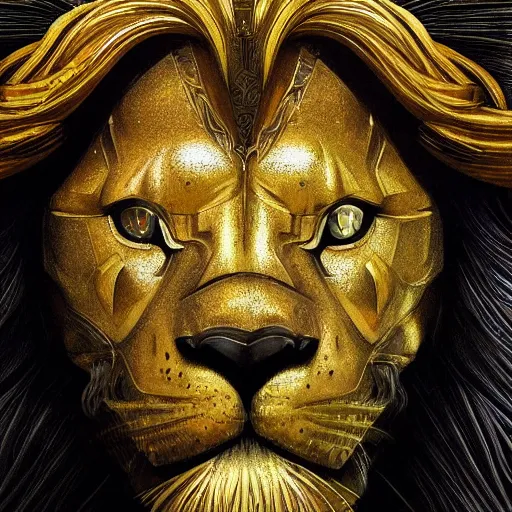 Image similar to Very very very very highly detailed epic photo of face with lion venetian mask, intricate, dystopian, sci-fi, extremely detailed, digital painting, artstation, concept art, smooth, sharp focus, illustration, intimidating lighting, incredible art by Vincent di Fate