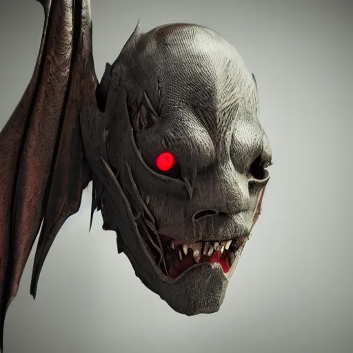 Image similar to a realistic vampire bat steel mask, epic scale, character concept art, face symmetry, intricate accurate details, artstation trending, octane render, cinematic color grading, soft light, rule of thirds, golden ratio, like a professional model, cinematic, 8 k, clear.