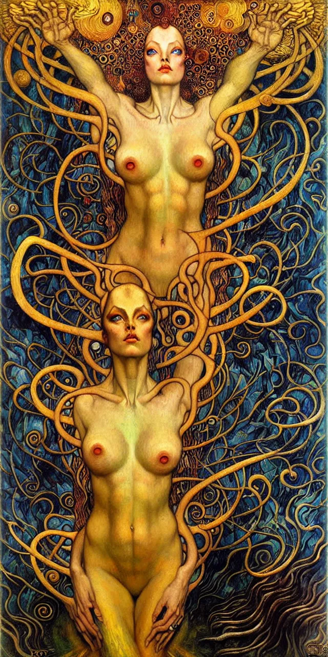 Image similar to Divine Chaos Engine by Karol Bak, Jean Delville, William Blake, Gustav Klimt, and Vincent Van Gogh, symbolist, visionary