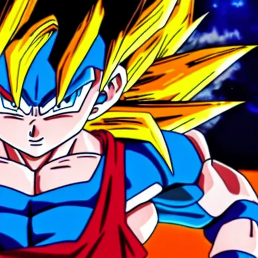 Prompt: goku super saiyan blue from dragon ball super beats up frieza