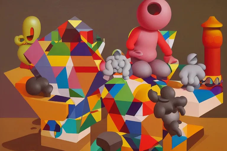 Prompt: 3 d shapes by kaws, peter tarka, james jean and salvador dali and shusei nagaoka, oil on canvas, surrealism, neoclassicism, renaissance, hyper realistic, cell shaded, 8 k